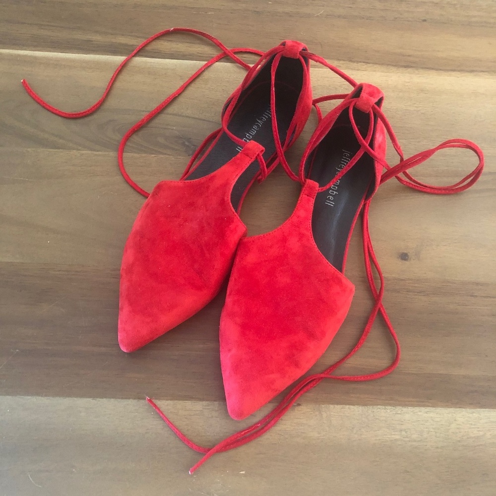 Jeffrey Campbell Tomasi Flat Pointy Red Suede